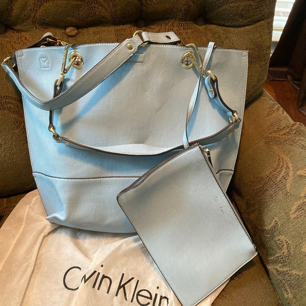 Large purse/laptop bag, Calvin Klein, Sky blue